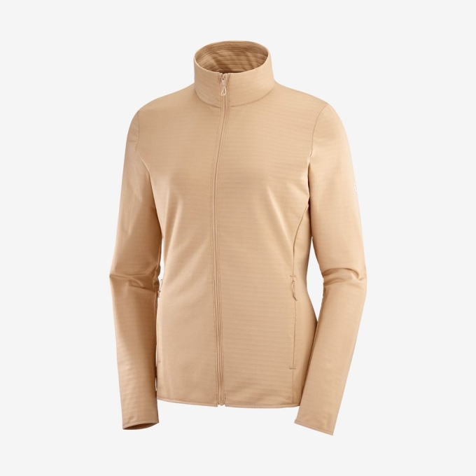 Dámské Mezivrstvy Salomon ESSENTIAL LIGHTWARM Full Zip Jacket Béžový | CZ-92703UB