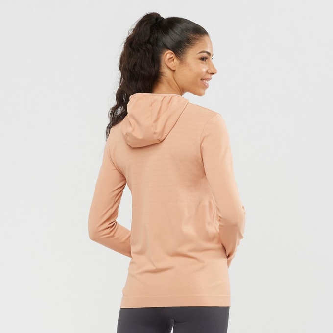 Dámské Mezivrstvy Salomon ESSENTIAL SEAMLESS HOODIE Béžový | CZ-86924TH