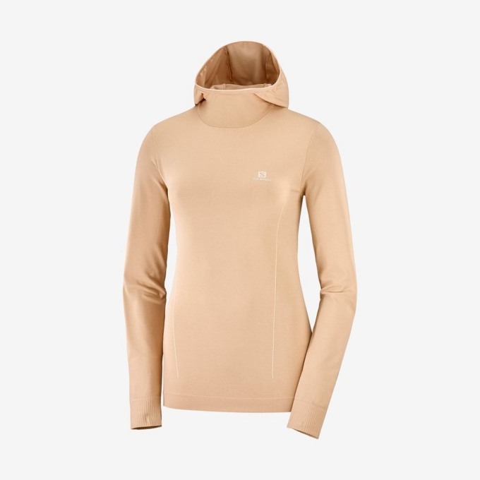 Dámské Mezivrstvy Salomon ESSENTIAL SEAMLESS HOODIE Béžový | CZ-86924TH