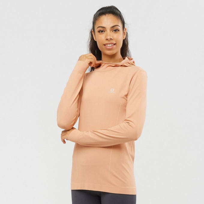 Dámské Mezivrstvy Salomon ESSENTIAL SEAMLESS HOODIE Béžový | CZ-86924TH