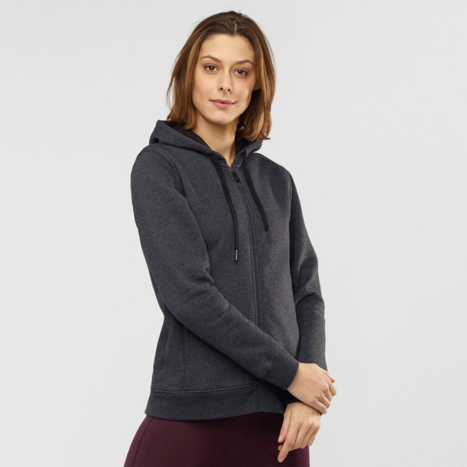 Dámské Mezivrstvy Salomon ESSENTIAL WARM Jacket Hoodie Černé | CZ-16852PH