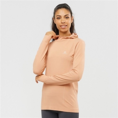 Dámské Mezivrstvy Salomon ESSENTIAL SEAMLESS HOODIE Béžový | CZ-86924TH